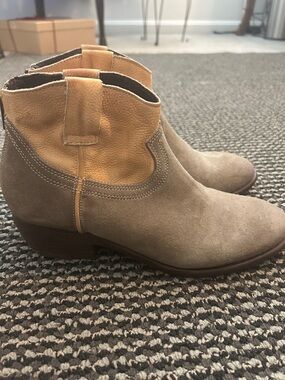 Steve Madden Two-Tone Taupe & Tan Suede Ankle Booties